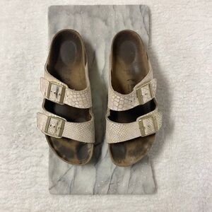 Birkenstock Arizona Python Snake Print Sandals Size 9 Womens Narrow Metallic